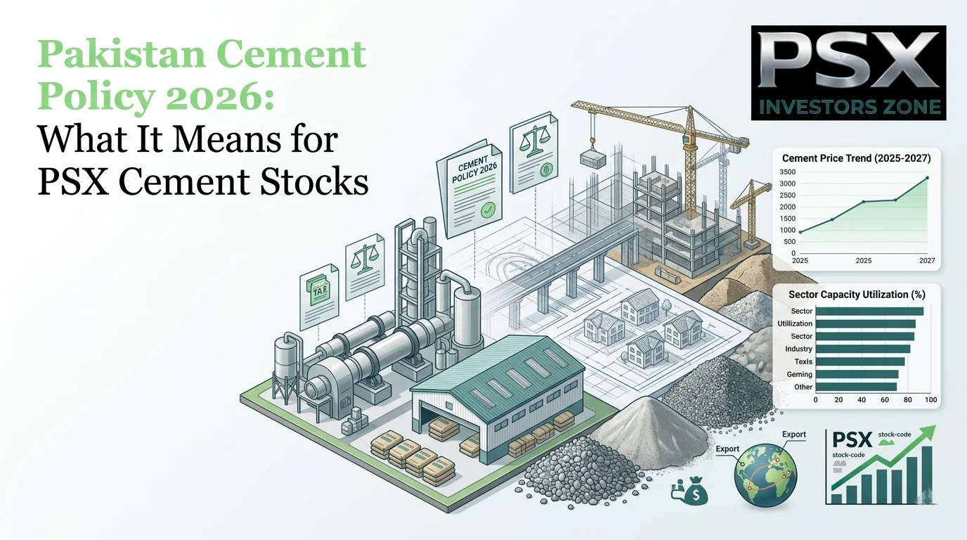 Pakistan cement policy 2026 showing construction activity, cement production, pricing, exports and PSX cement stocks.