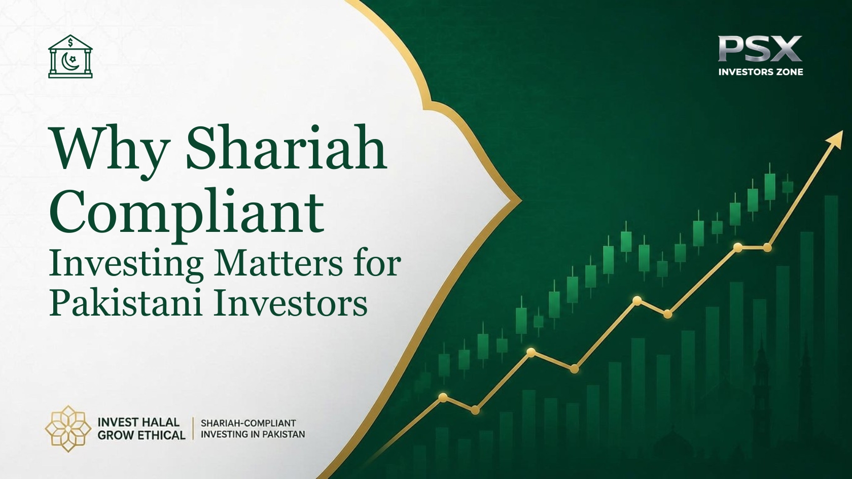 PSX Investors Zone brand based cover image design for the Shariah-compliant investment and Islamic finance principles