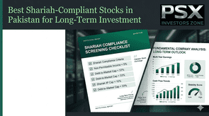 Shariah-compliant PSX long-term investment research showing company analysis, financial statements, valuation charts, and Pakistan stock market data.