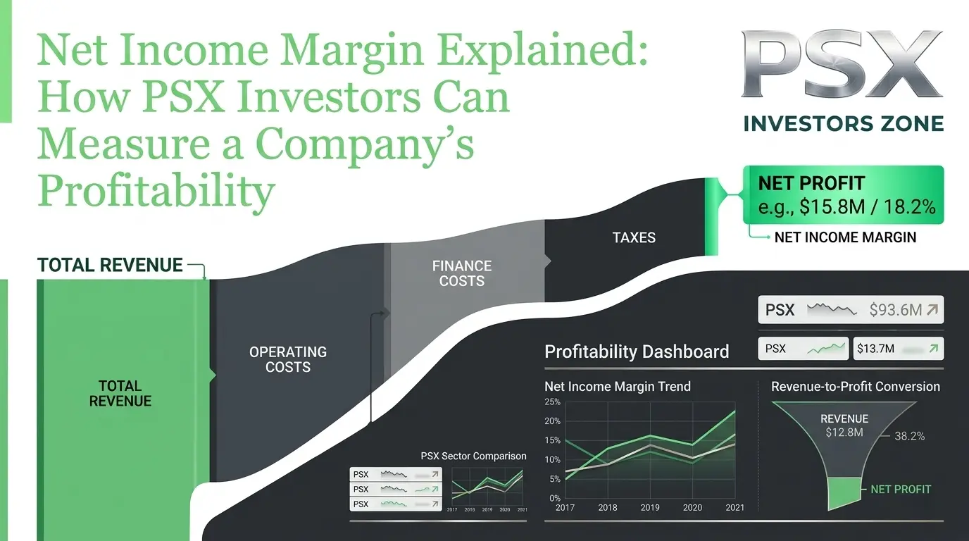 Net income margin analysis showing revenue, expenses, net profit and profitability charts for PSX investors.