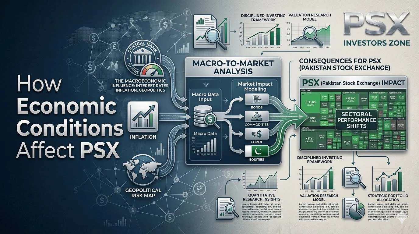 Economic indicators affecting PSX including interest rates, inflation, GDP growth, exchange rates, foreign investment and corporate earnings.
